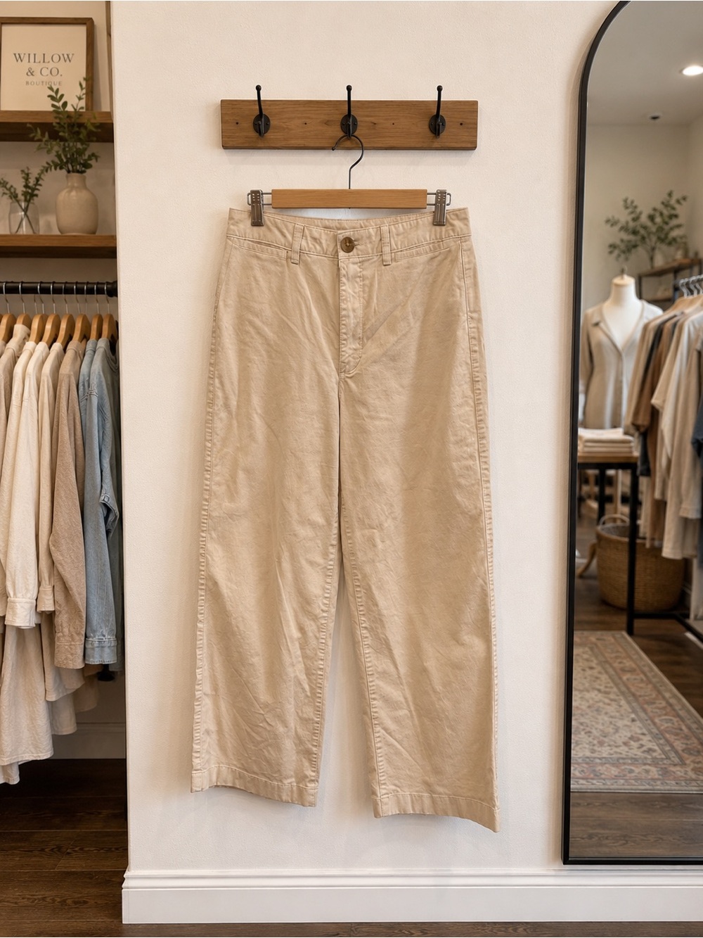 Gap High Rise Stride Ankle Wide Leg Pants Beige Cotton Stretch 30